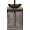 Modern Bathroom Vanity in Rustic Farmhouse Wood Finish with Gold Glass Sink