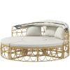 Outsunny Patio Furniture Set, Round Outdoor Daybed with Retractable Canopy, Hollow Wicker PE Rattan Sectional Sofa with Cushions for Pool, Lawn, Beige