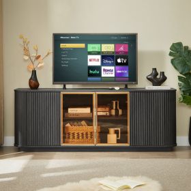 64-Inch Wavy TV Cabinet, Round Sideboard, Wooden Vertical Stripe Storage Cabinet