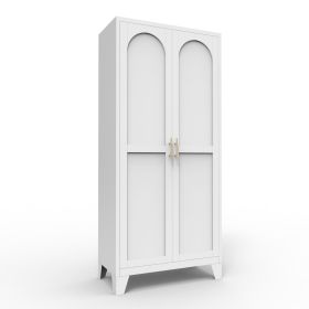 61'' 2 Shapely Doors Cabinet, Metal Storage Cabinet with Doors and Adjustable Shelves, for Bedroom, Living Room(White)
