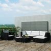 Outdoor Furniture Set Black PE Rattan 6 Piece Modular