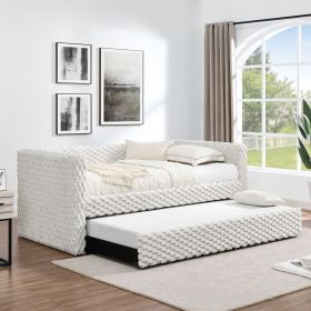Twin Size Daybed, Upholstered sofa bed,The bottom pulls out to form a bed ,Plaid corduroy fabric- beige(86"*43.5"*34")