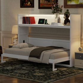 Twin XL Size Murphy Bed with Desk,LED Light and USB Charging Station,White(Expected Arrival Time:3/12)