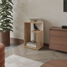 FM FURNITURE Vega Side Table in Melamine with Open Storage, Macadamia and White