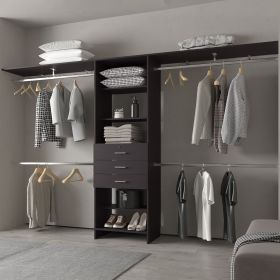 FM FURNITURE Geek Modular Closet Organizer System with Hanging Rods, Shelves, and Drawers , Wengue
