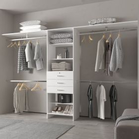 FM FURNITURE Geek Modular Closet Organizer System with Hanging Rods, Shelves, and Drawers , White