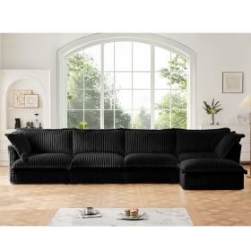 Slipcovered L Shape Sectional Long Sofa Couch, 4 Seater Sofa with Suppleness Armrests,Deep Seat Sofa with 2 Big Pillows, Comfy Couch for Living Room