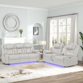 Challenger Modern Contemporary LED Power Recliner 2PC(Sofa + Loveseat) including cup holders Loveseat with console & Bluetooth speakers made with wood