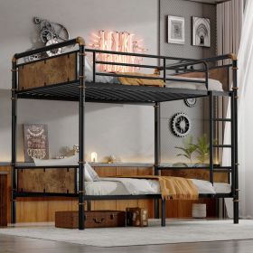 Twin XL over Twin XL Metal Bunk Bed, Industrial Detachable Bunkbeds with Safety Guard Rails for Teens, Black(Old SKU W2580P233252)