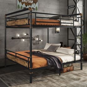 Queen over Queen Metal Bunk Bed, Industrial Detachable Bunkbeds with Safety Guard Rails for Teens, Black(Old SKU W2580S00006)