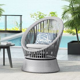 26.7" Modern Silver Swivel Wicker Lounge Chair with xianRattan and Iron Frame, Featuring a Stylish Round Design, Perfect for Living Room, Patio