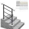 Matte Black Adjustable Handrail for 1 to 3 Steps Outdoor Stair Railing with Scroll Design Heavy Duty Metal Step Hand Rail for Porch Deck Patio Yard Co