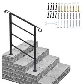 Matte Black Adjustable Handrail for 1 to 3 Steps Outdoor Stair Railing with Scroll Design Heavy Duty Metal Step Hand Rail for Porch Deck Patio Yard Co