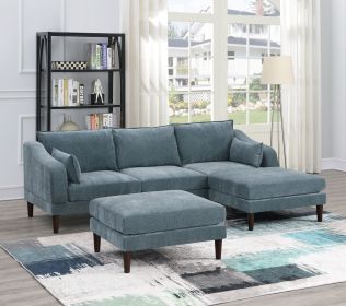 Contemporary 5pcs Modular Sectional Set One Arm Chairs Armless Chair Ottoman L-Shaped Sectional Mineral Morgan Fabric