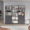 Arbor 3 Piece Home Bookcase set, 74" Wide with 11 Shelves and Two Double-Door Cabinet , Living Room Set Matt Gray / White