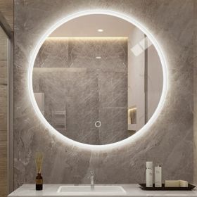 Round LED bathroom mirror with light, wall-mounted vanity mirror, anti-fog, adjustable color temperature and dimming function