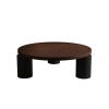 35.4 Inch Solid Wood Round Three Leg Dark Brown Modern Living Room Coffee Table