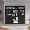 Arbor 3 Piece Home Bookcase set, 74" Wide with 11 Shelves and Two Double-Door Cabinet , Living Room Set Set Black