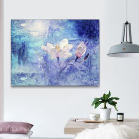 1pcs Framed Canvas Wall Art Decor Abstract Style Painting, Impressionism Lotus Painting Decoration For Office Living Room