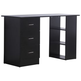HOMCOM 47" Modern Home Office Computer Workstation Desk with 3-Tier Shelves 3 Storage Drawers - Black