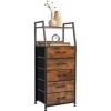 Rustic Brown Nightstand with 5 Drawers and 2 Tier Display Shelf Bedside Table Storage Cabinet for Bedroom Dresser Nursery Hallway Entryway Closet End