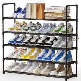 5-Tier Stackable Shoe Rack Organizer with Metal Frame, 35.5 inch Length, Holds 25–30 Pairs, Black