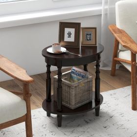 2-Tier Oval Side Table with Storage Shelf and Solid Wood Legs