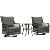 Outsunny 3 Piece Outdoor Bistro Set, Wicker Small Patio Furniture Set with Swivel Glider Chairs for Balcony, Porch, Gray