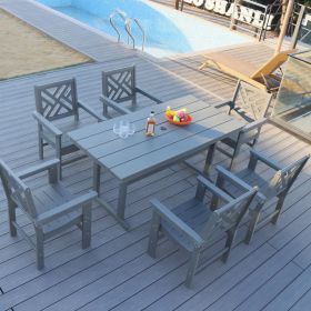 7 Piece HDPE Patio Outdoor Furniture Set for 6, Dining Table and Chairs,Outdoor Table with Umbrella Hole, Outdoor Dining Set for Garden, Backyard