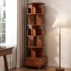 Rotating Bookshelf, 360 Display Corner Bookshelf for Small Space, 6 Tier Bookcase Storage Rack with Wheels, Wood Narrow Organizer for Bedroom