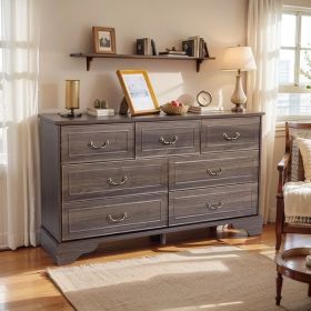 7 Drawer Double Dresser for Bedroom, Wide Storage Cabinet for Living Room Home Entryway,Brown