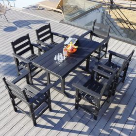 7 Piece HDPE Patio Outdoor Furniture Set for 6, Dining Table and Chairs,51'' Outdoor Dining Table , Outdoor Dining Set for Garden, Backyard, Lawn