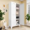 61'' 2 Shapely Doors Cabinet, Metal Storage Cabinet with Doors and Adjustable Shelves, for Bedroom, Living Room(White)