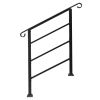 Matte Black Adjustable Handrail for 1 to 3 Steps Outdoor Stair Railing with Scroll Design Heavy Duty Metal Step Hand Rail for Porch Deck Patio Yard Co