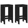 Bar Stool Set of 2 Black Solid Pine Wood Standard Footrest