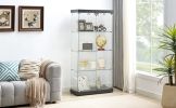 4-Tier Glass Display Cabinet, Double Door Glass Cabinet, Four Partitions, Two Locks, Floor Standing Storage Cabinet for Living Room, Bedroom