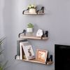 Floating Shelves, Long Wall Shelves Set of 3, Wall Mounted Shelves with Brackets for Bedroom, Living Room, Kitchen, Bathroom – Natural Wood