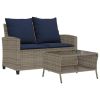 Garden Sofa Grey PE rattan, powder-coated steel, tempered glass