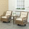 Outsunny 3 Piece Outdoor Bistro Set, Wicker Small Patio Furniture Set with Swivel Glider Chairs for Balcony, Porch, Beige