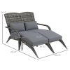 Outsunny Wicker Adirondack Chair for 2 with Cushions & Footrests, PE Rattan Double Chaise Lounge Chair, Fire Pit Chair for Porch with High-back