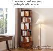 Rotating Bookshelf, 360 Display Corner Bookshelf for Small Space, 6 Tier Bookcase Storage Rack with Wheels, Wood Narrow Organizer for Bedroom