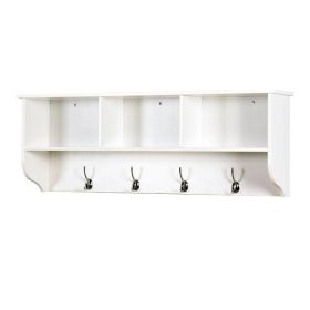 White Entryway Wall Mounted Coat Rack with 4 Dual Hooks Living Room Wooden Storage Shelf (Option: defaulttitle)