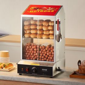 Commercial Hot Dog Steamer 2-Tier Electric Bun Warmer 39QT Slide Doors (Option: Natural)