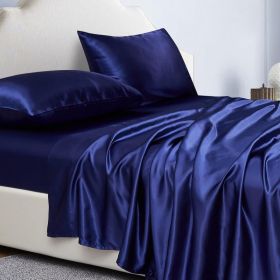 4-Piece Satin Bed Sheet Set, 14-Inch Deep Pocket (Option: Navy)