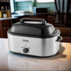 Electric Roaster Oven, 24 QT Turkey Roaster Oven With Self-Basting Lid, 1450W Roaster Oven With Defrost & Warm Function, Adjustable Temp, Removab (Option: Silver)