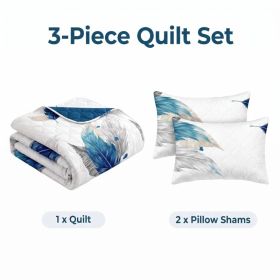 3-Piece Blue Feather Quilted Bedspread Set For King And California King (Option: King)
