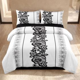4-Piece Black And White Bohemian Floral Duvet Cover Bedding Set For Queen, King And California King (Option: California King)