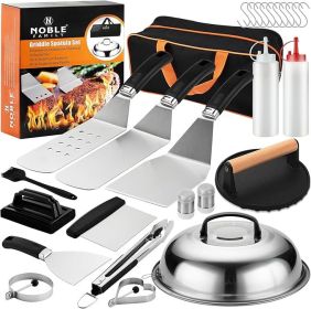 27 PCS Griddle Accessories Kit, Flat Top Grill Accessories Set For Camping, Professional Grill Spatula Set With Melting Dome, Burger Press For Ou (Option: Stainless steel)