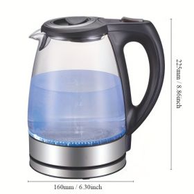 Electric Kettle With Stainless Steel Filter And Inner Lid, 1200W Wide Opening 1.7L Glass Tea Kettle & Hot Water Boiler Black (Color: Black1)