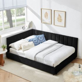 Full Size Upholstered Tufted Bed Frame, Sofa Bed Frame with Comfortable Backrest and Armrests, Full Size Bed for Bedroom, Living Room (Color: as Pic)